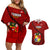 Tonga Rugby Couples Matching Off Shoulder Short Dress and Hawaiian Shirt Tongan Ngatu Pattern Black Version LT01 Red - Polynesian Pride