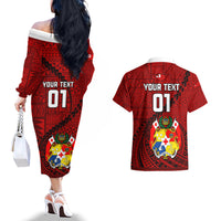 Custom Tonga Rugby Couples Matching Off The Shoulder Long Sleeve Dress and Hawaiian Shirt Tongan Ngatu Pattern Black Version LT01 - Polynesian Pride
