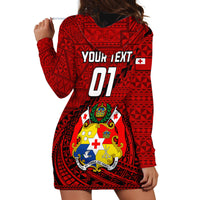 Custom Tonga Rugby Hoodie Dress Tongan Ngatu Pattern Black Version LT01 - Polynesian Pride