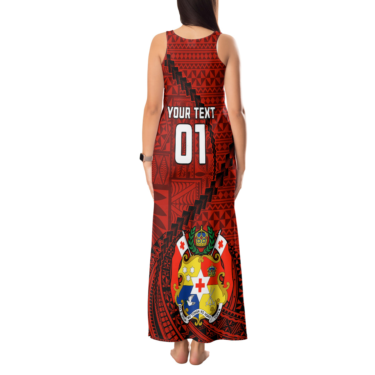 Custom Tonga Rugby Tank Maxi Dress Tongan Ngatu Pattern Black Version LT01 - Polynesian Pride