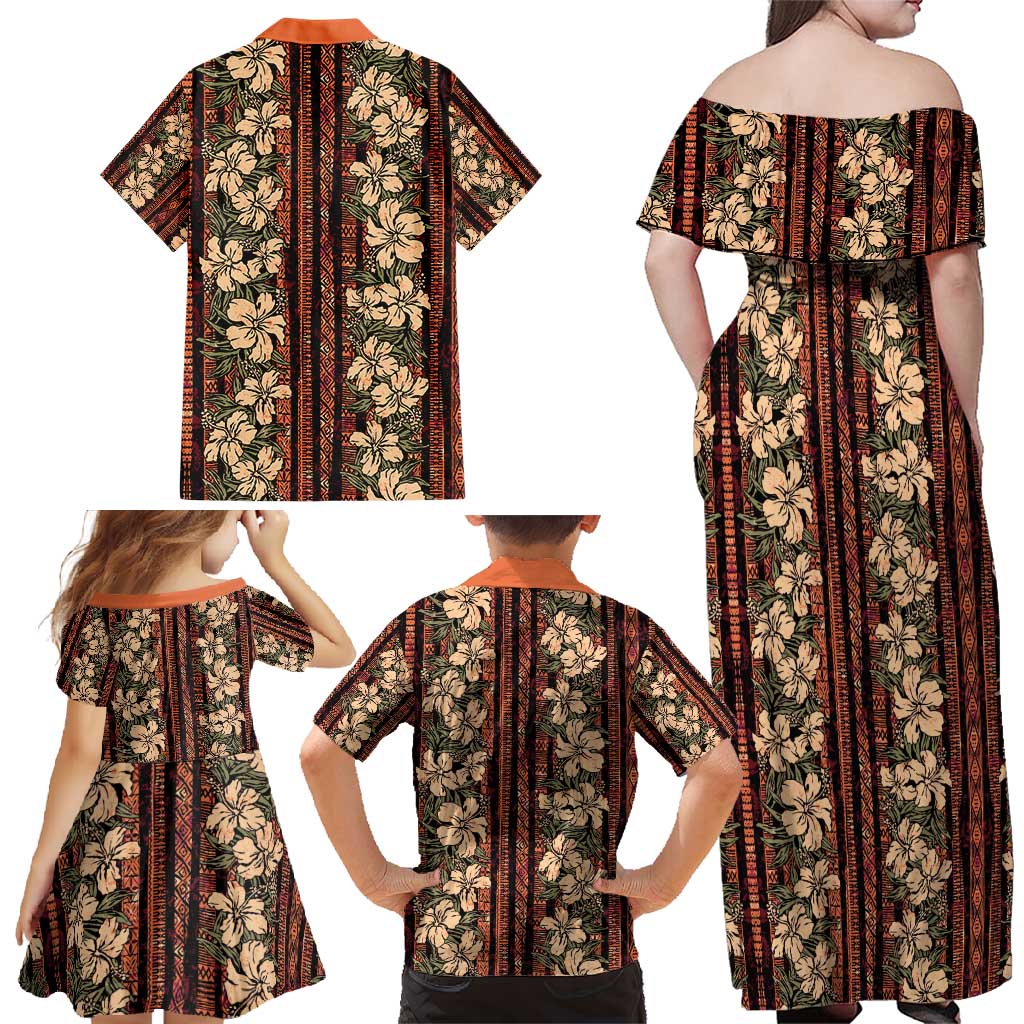 Hawaii Hibiscus Family Matching Off Shoulder Maxi Dress and Hawaiian Shirt Retro Style - Polynesian Pride