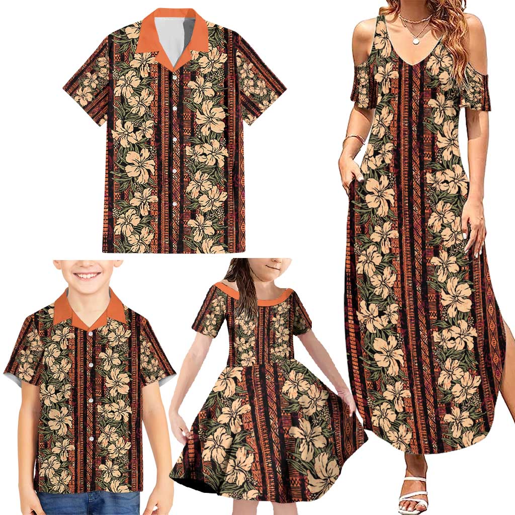 Hawaii Hibiscus Family Matching Summer Maxi Dress and Hawaiian Shirt Retro Style - Polynesian Pride