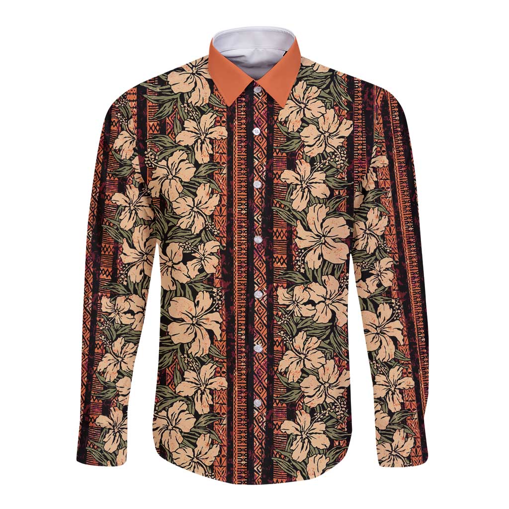 Hawaii Hibiscus Long Sleeve Button Shirt Retro Style - Polynesian Pride