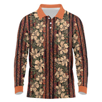Hawaii Hibiscus Long Sleeve Polo Shirt Retro Style - Polynesian Pride