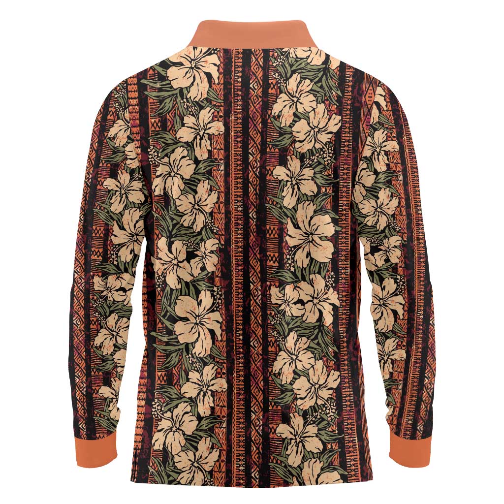 Hawaii Hibiscus Long Sleeve Polo Shirt Retro Style - Polynesian Pride