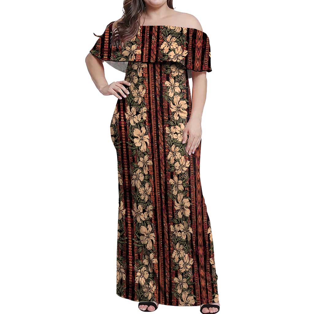 Hawaii Hibiscus Off Shoulder Maxi Dress Retro Style - Polynesian Pride