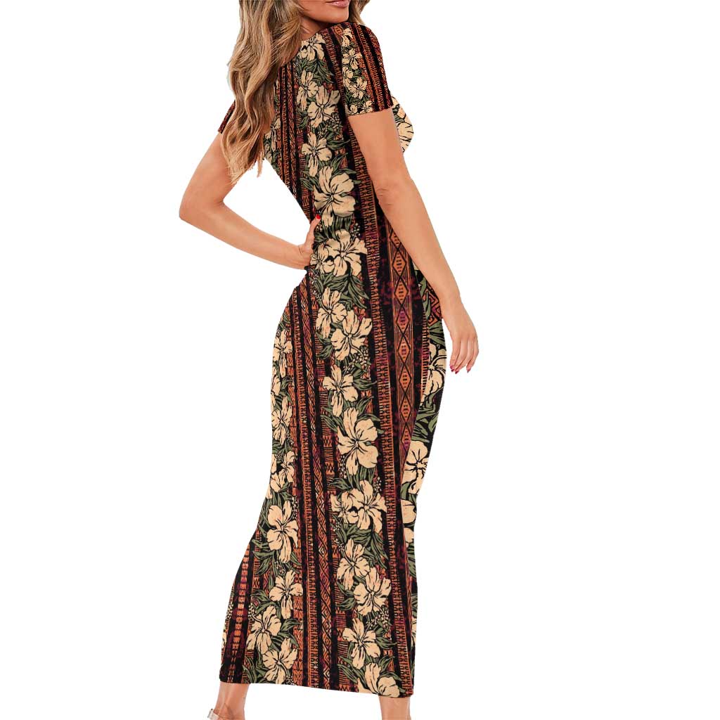 Hawaii Hibiscus Short Sleeve Bodycon Dress Retro Style - Polynesian Pride