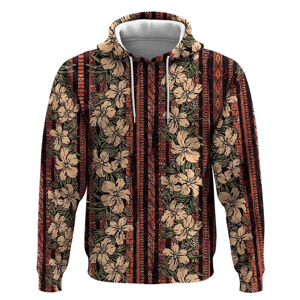 Hawaii Hibiscus Zip Hoodie Retro Style - Polynesian Pride