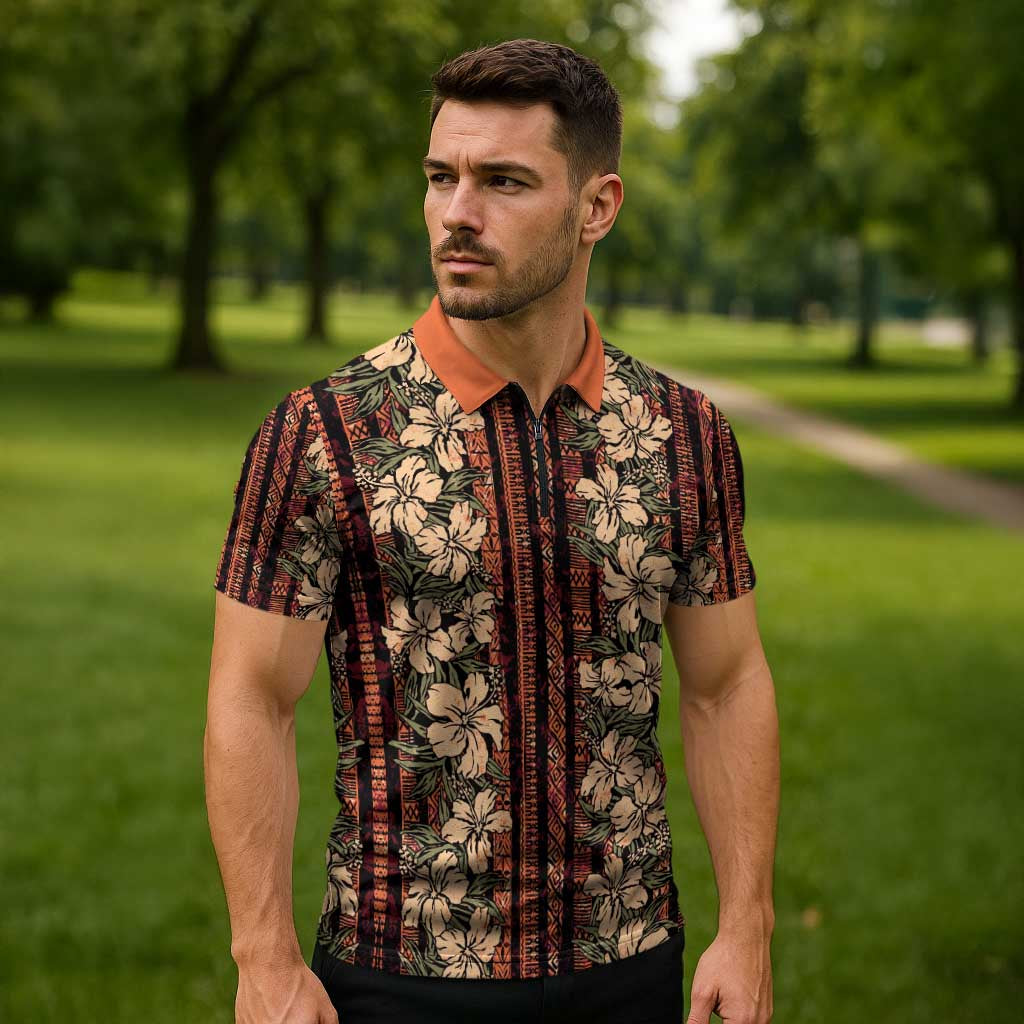 Hawaii Hibiscus Zipper Polo Shirt Retro Style - Polynesian Pride
