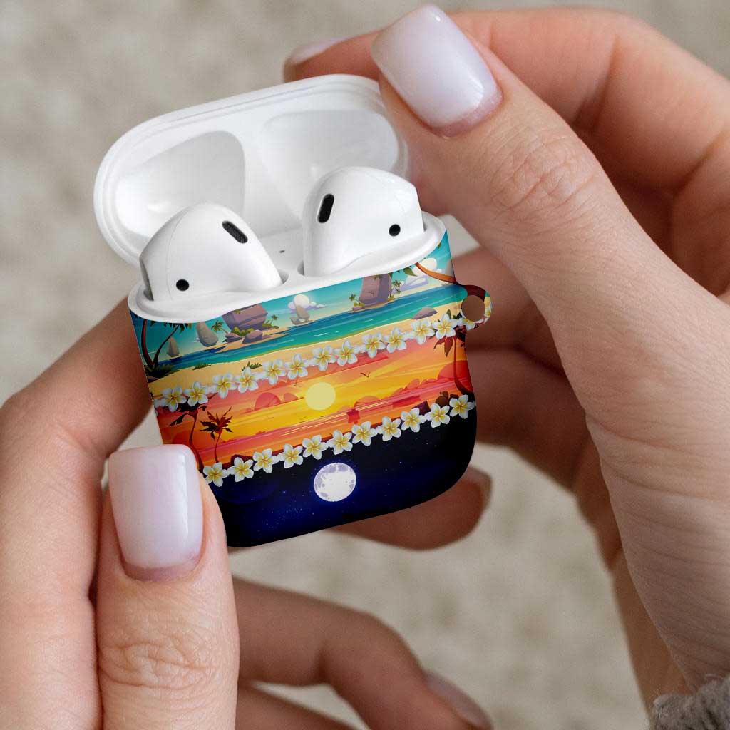 Hawaii Beach Landscape Time-Lapse AirPods Case Tropical Plumeria Flowers - Polynesian Pride