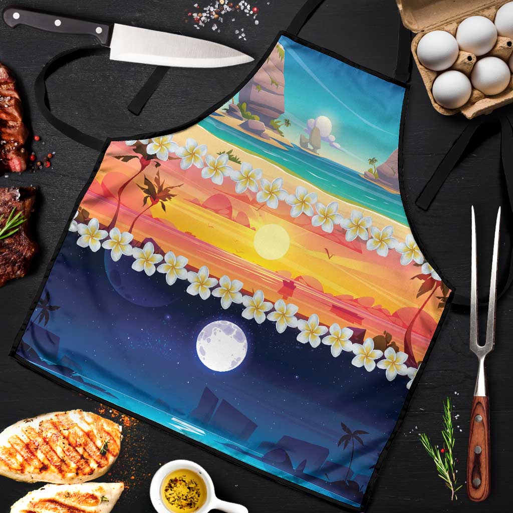 Hawaii Beach Landscape Time-Lapse Apron Tropical Plumeria Flowers - Polynesian Pride