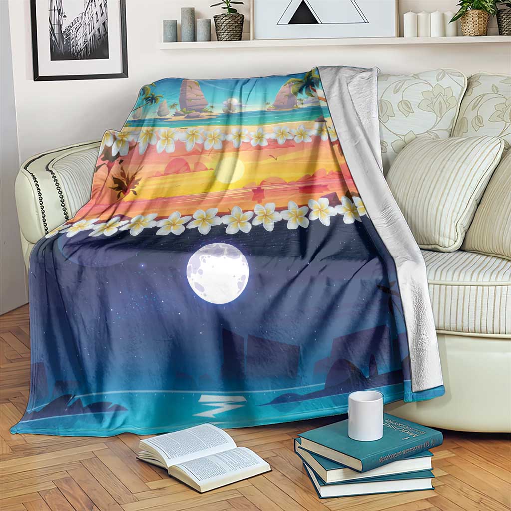 Hawaii Beach Landscape Time-Lapse Blanket Tropical Plumeria Flowers - Polynesian Pride