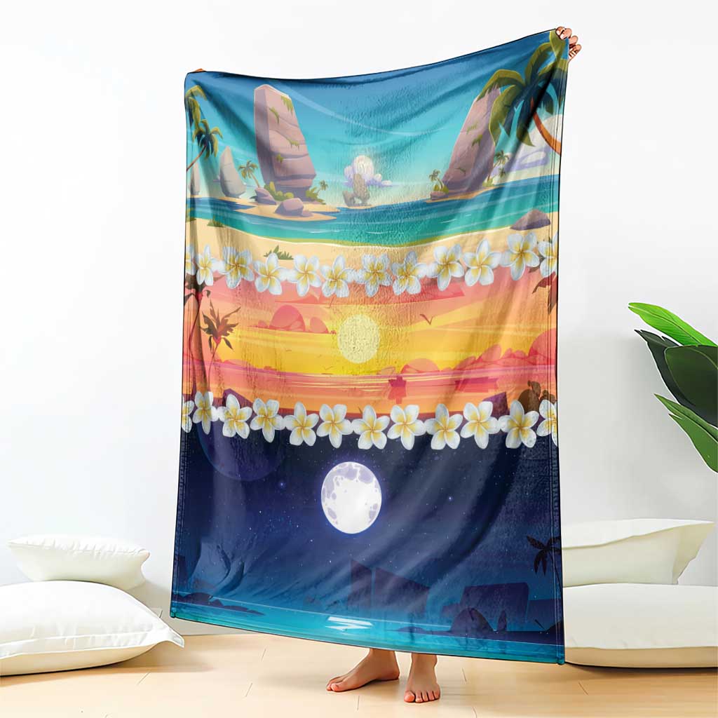 Hawaii Beach Landscape Time-Lapse Blanket Tropical Plumeria Flowers - Polynesian Pride