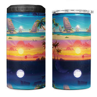 Hawaii Beach Landscape Time-Lapse 4 in 1 Can Cooler Tumbler Tropical Plumeria Flowers - Polynesian Pride