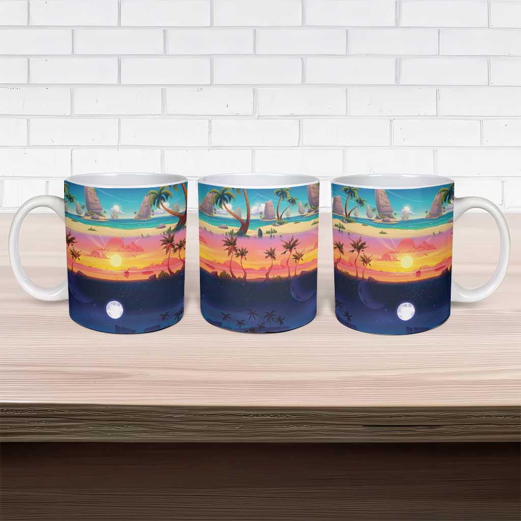 Hawaii Beach Landscape Time-Lapse Ceramic Mug Tropical Plumeria Flowers - Polynesian Pride