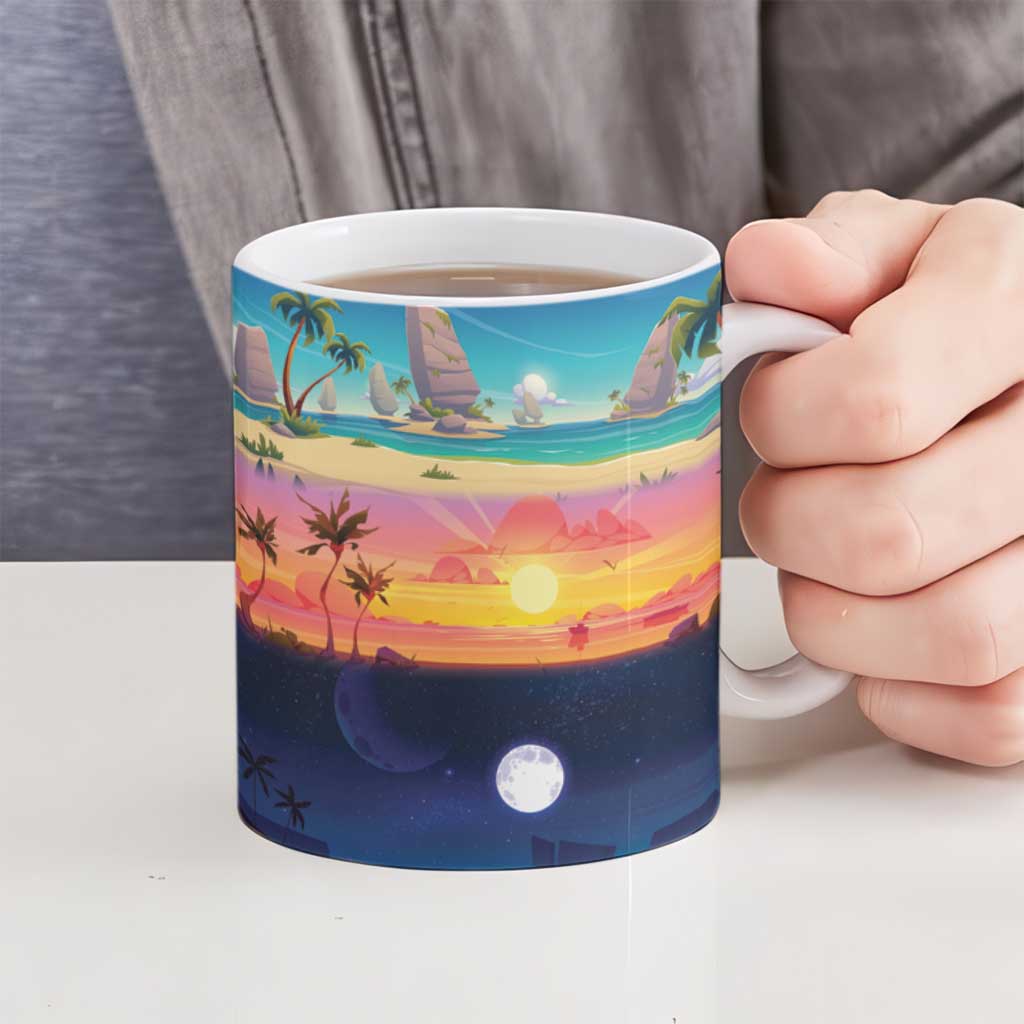 Hawaii Beach Landscape Time-Lapse Ceramic Mug Tropical Plumeria Flowers - Polynesian Pride