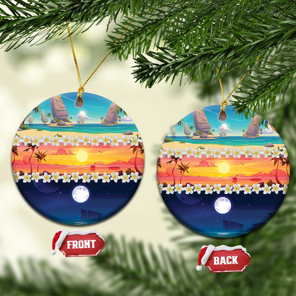 Hawaii Beach Landscape Time-Lapse Ceramic Ornament Tropical Plumeria Flowers - Polynesian Pride