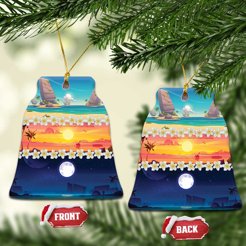 Hawaii Beach Landscape Time-Lapse Ceramic Ornament Tropical Plumeria Flowers - Polynesian Pride