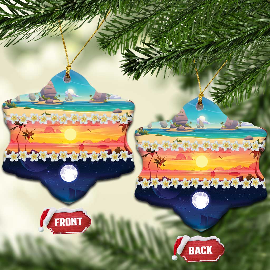 Hawaii Beach Landscape Time-Lapse Ceramic Ornament Tropical Plumeria Flowers - Polynesian Pride