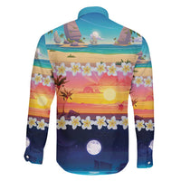 Hawaii Beach Landscape Time-Lapse Family Matching Off Shoulder Short Dress and Hawaiian Shirt Tropical Plumeria Flowers - Polynesian Pride