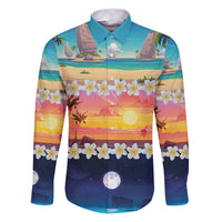 Hawaii Beach Landscape Time-Lapse Family Matching Puletasi and Hawaiian Shirt Tropical Plumeria Flowers - Polynesian Pride