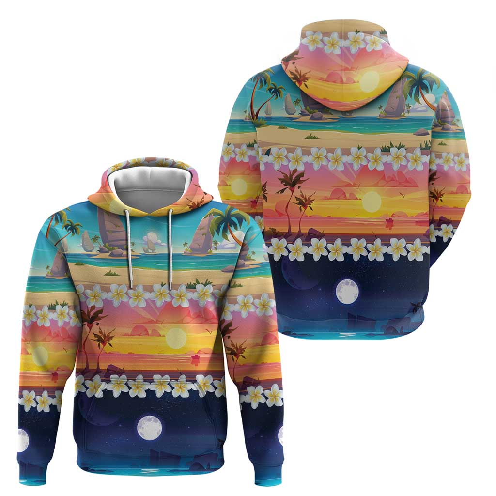 Hawaii Beach Landscape Time-Lapse Hoodie Tropical Plumeria Flowers - Polynesian Pride