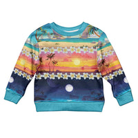 Hawaii Beach Landscape Time-Lapse Kid Ugly Christmas Sweater Tropical Plumeria Flowers - Polynesian Pride