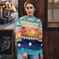 Hawaii Beach Landscape Time-Lapse Ugly Christmas Sweater Tropical Plumeria Flowers - Polynesian Pride