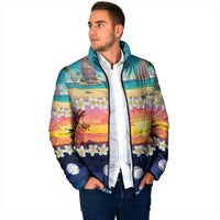 Hawaii Beach Landscape Time-Lapse Padded Jacket Tropical Plumeria Flowers - Polynesian Pride