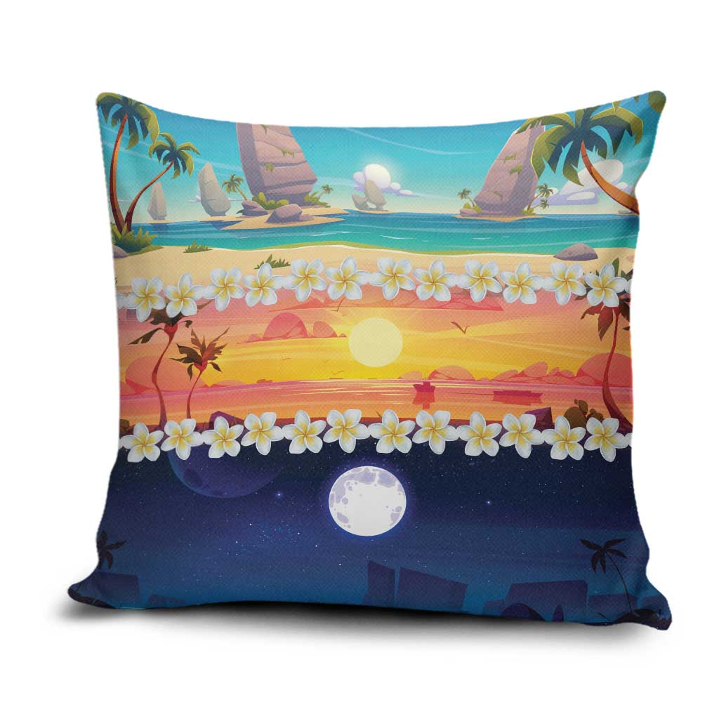 Hawaii Beach Landscape Time-Lapse Pillow Cover Tropical Plumeria Flowers - Polynesian Pride