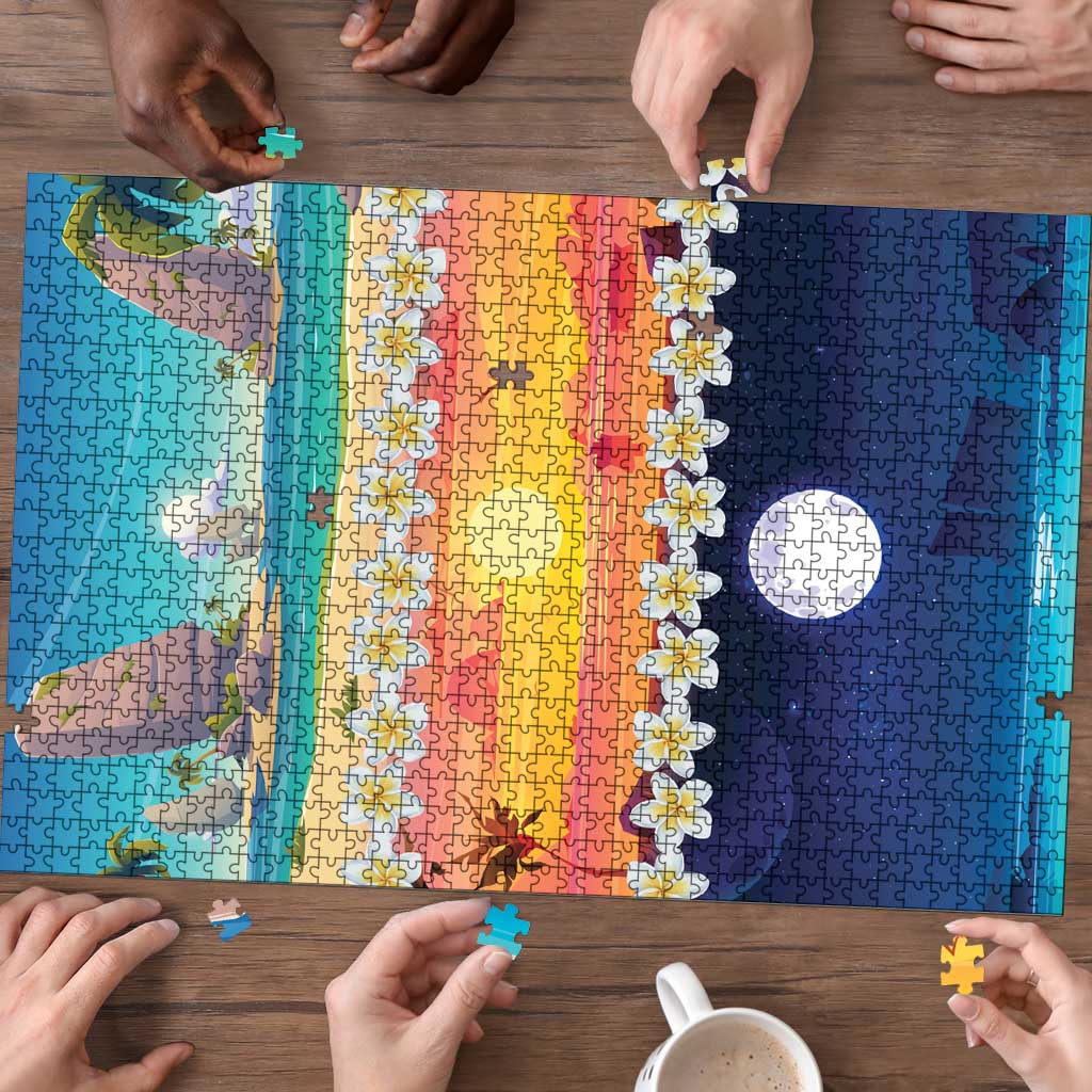 Hawaii Beach Landscape Time-Lapse Puzzle Tropical Plumeria Flowers - Polynesian Pride