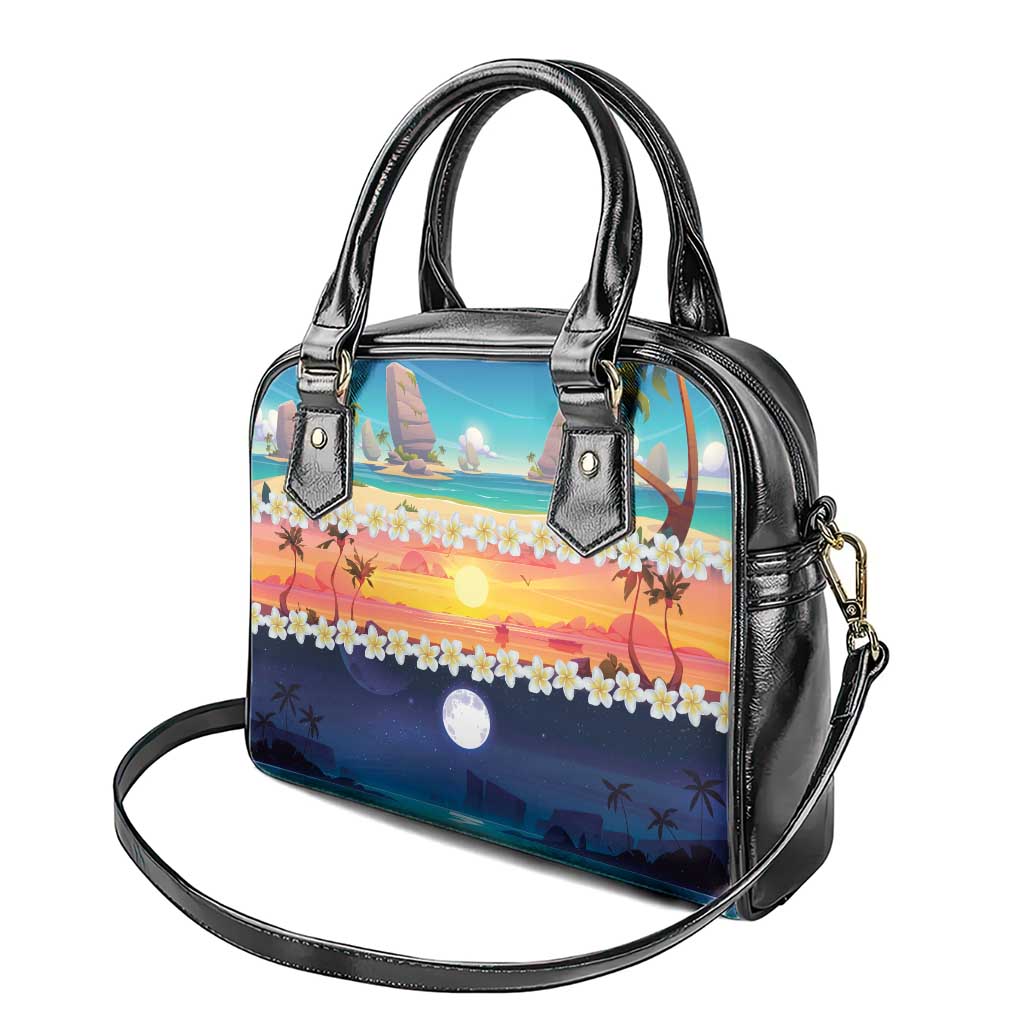 Hawaii Beach Landscape Time-Lapse Shoulder Handbag Tropical Plumeria Flowers - Polynesian Pride
