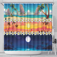 Hawaii Beach Landscape Time-Lapse Shower Curtain Tropical Plumeria Flowers - Polynesian Pride