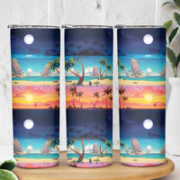 Hawaii Beach Landscape Time-Lapse Skinny Tumbler Tropical Plumeria Flowers - Polynesian Pride