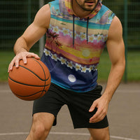 Hawaii Beach Landscape Time-Lapse Sleeveless Hoodie Tropical Plumeria Flowers - Polynesian Pride