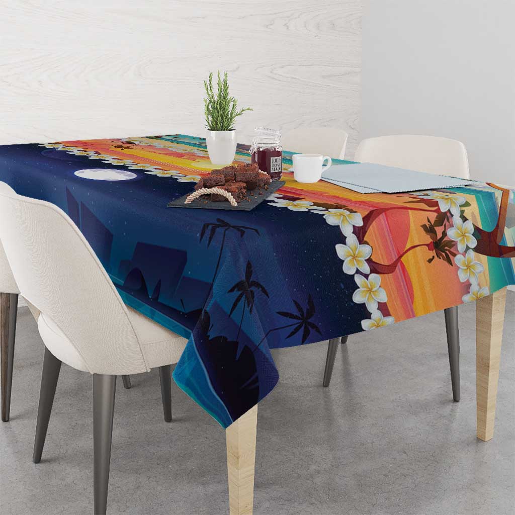 Hawaii Beach Landscape Time-Lapse Tablecloth Tropical Plumeria Flowers - Polynesian Pride