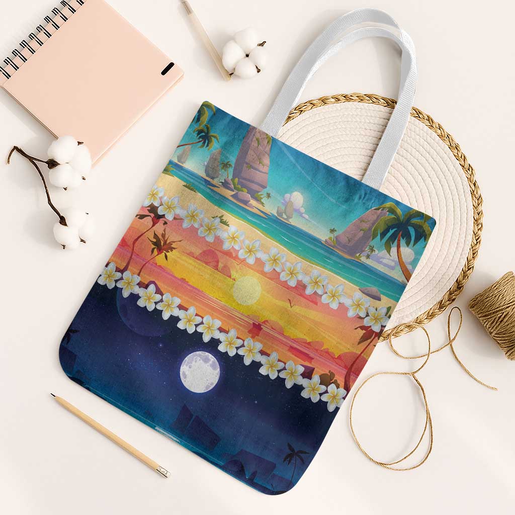 Hawaii Beach Landscape Time-Lapse Tote Bag Tropical Plumeria Flowers - Polynesian Pride