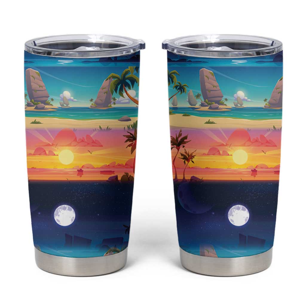 Hawaii Beach Landscape Time-Lapse Tumbler Cup Tropical Plumeria Flowers - Polynesian Pride