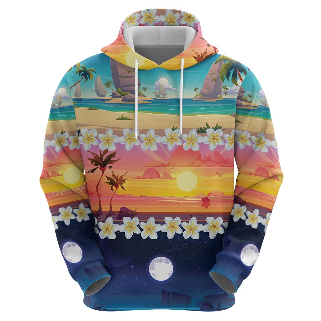 Hawaii Beach Landscape Time-Lapse Zip Hoodie Tropical Plumeria Flowers - Polynesian Pride