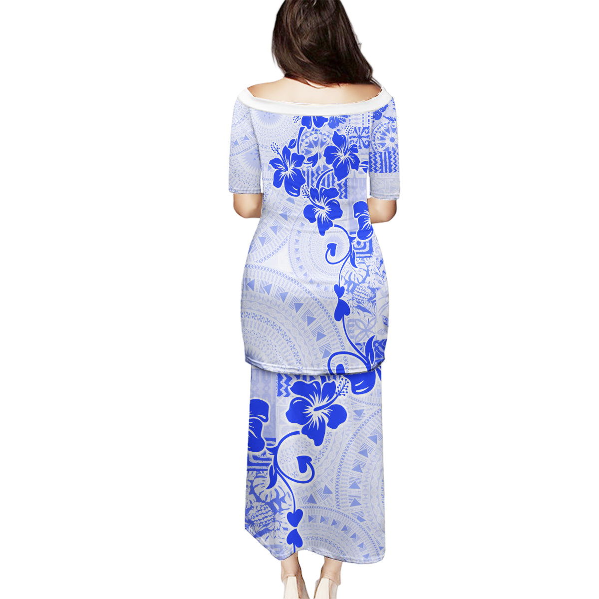 Fiji Masi With Hibiscus Tapa Tribal Family Matching Puletasi Dress and Hawaiian Shirt Blue Pastel LT01 - Polynesian Pride