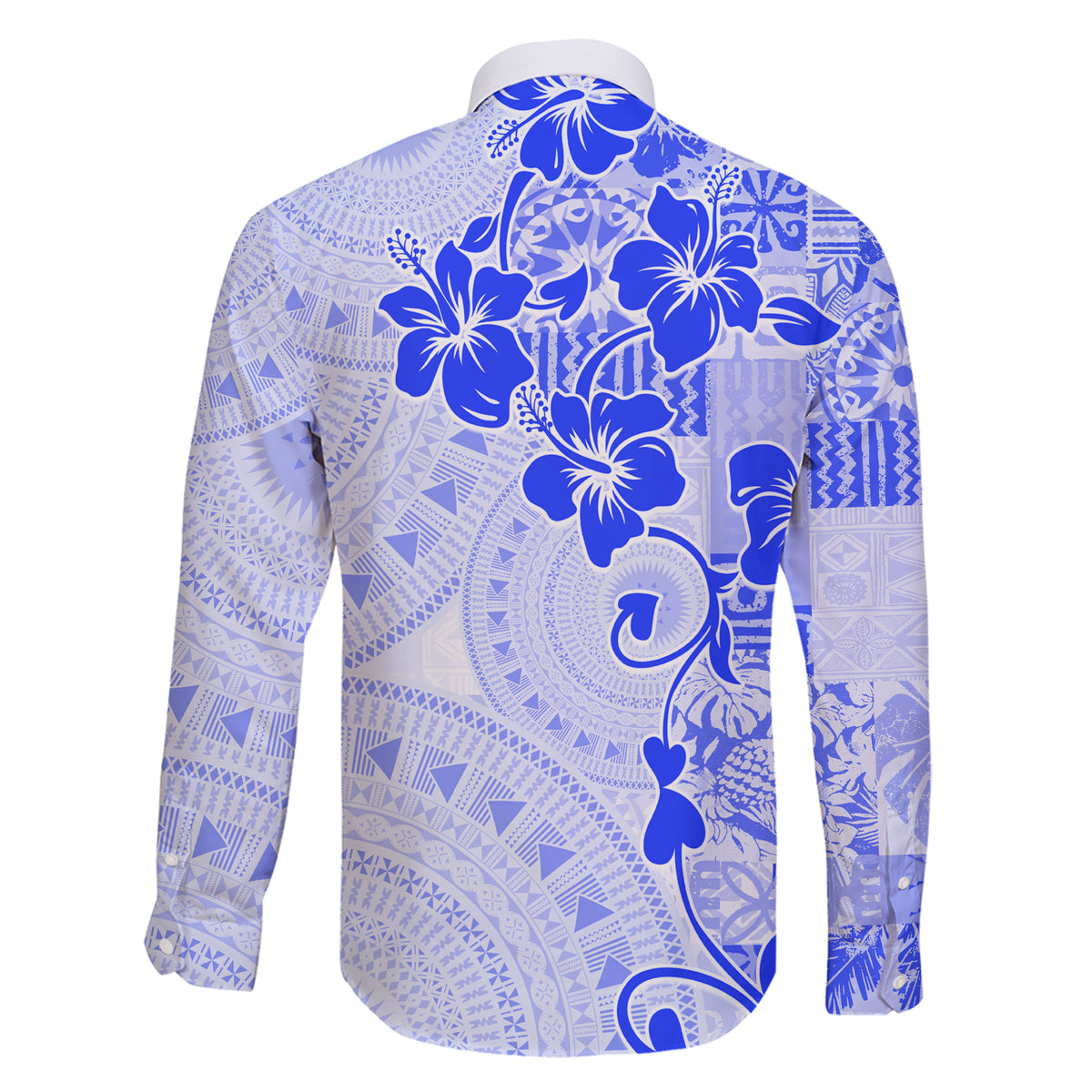 Fiji Masi With Hibiscus Tapa Tribal Family Matching Short Sleeve Bodycon Dress and Hawaiian Shirt Blue Pastel LT01 - Polynesian Pride