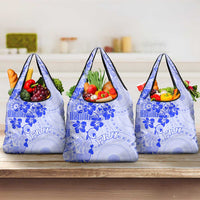 Fiji Masi With Hibiscus Tapa Tribal Grocery Bag Blue Pastel