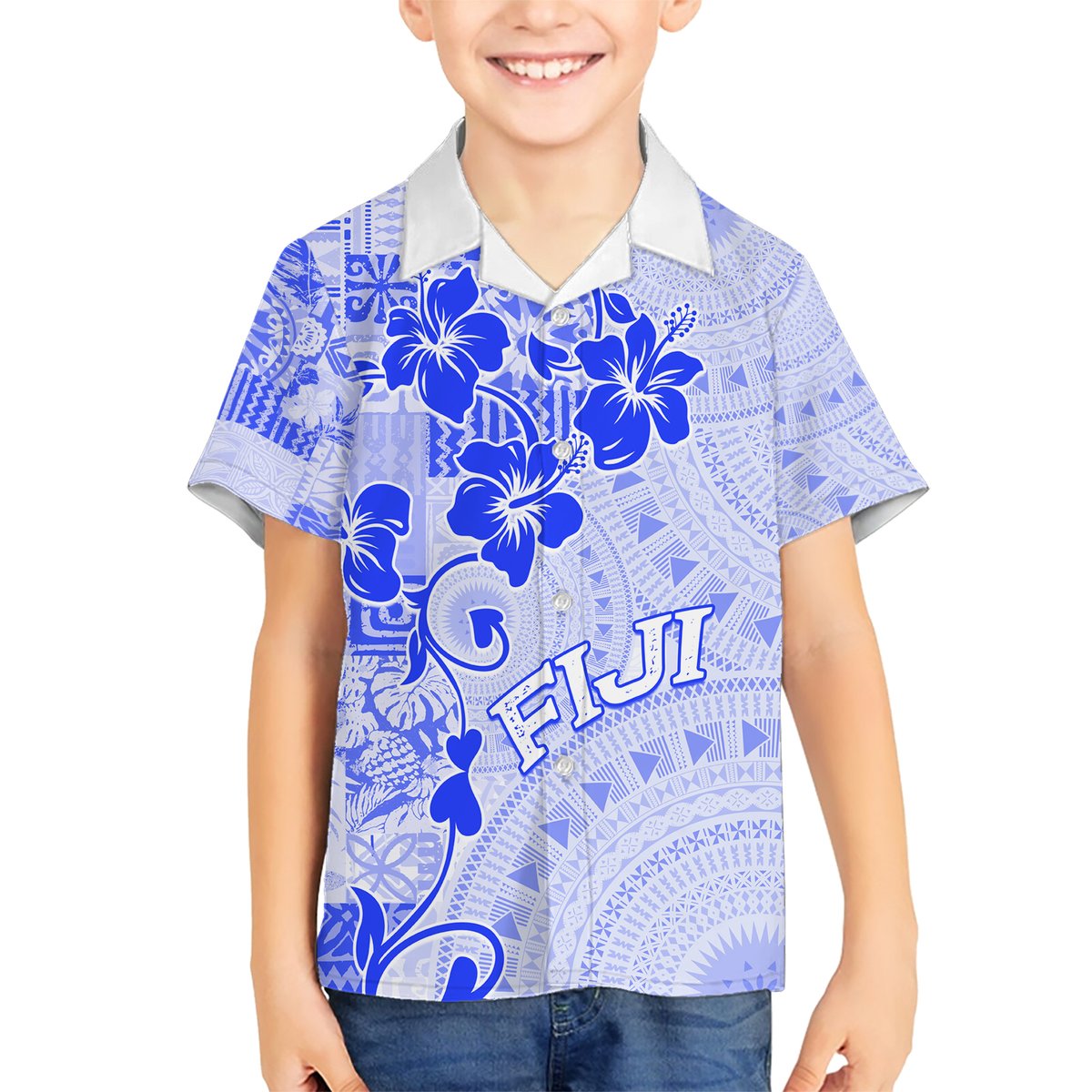 Fiji Masi With Hibiscus Tapa Tribal Hawaiian Shirt Blue Pastel LT01 - Polynesian Pride