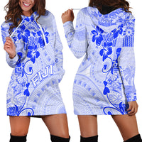 Fiji Masi With Hibiscus Tapa Tribal Hoodie Dress Blue Pastel LT01 - Polynesian Pride