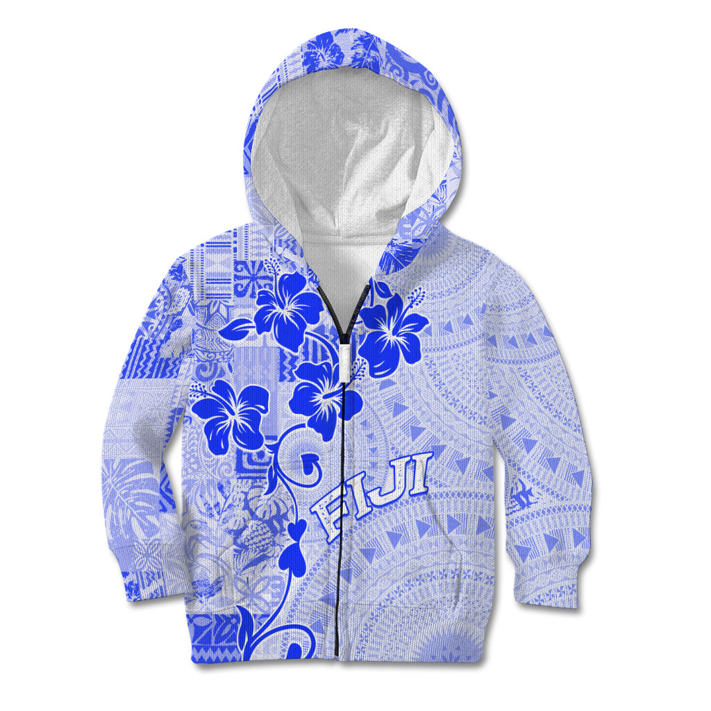 Fiji Masi With Hibiscus Tapa Tribal Kid Hoodie Blue Pastel LT01 - Polynesian Pride