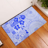 Fiji Masi With Hibiscus Tapa Tribal Rubber Doormat Blue Pastel LT01 Blue - Polynesian Pride