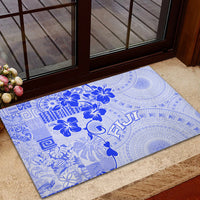 Fiji Masi With Hibiscus Tapa Tribal Rubber Doormat Blue Pastel LT01 - Polynesian Pride