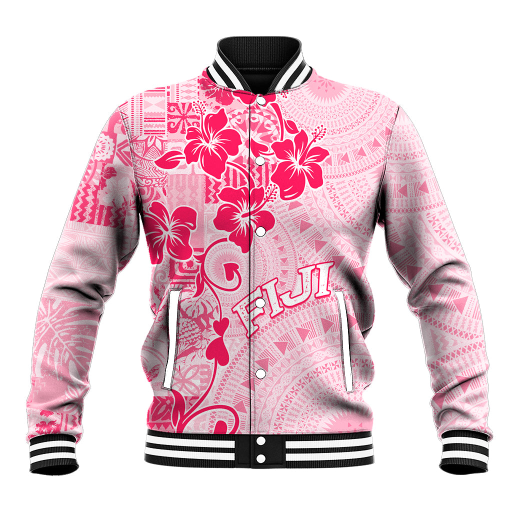 Fiji Masi With Hibiscus Tapa Tribal Baseball Jacket Pink Pastel LT01 Unisex Pink - Polynesian Pride