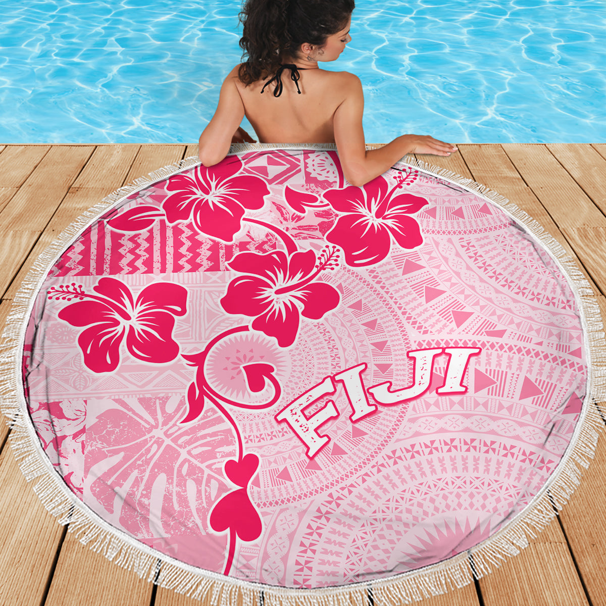 Fiji Masi With Hibiscus Tapa Tribal Beach Blanket Pink Pastel LT01 - Polynesian Pride