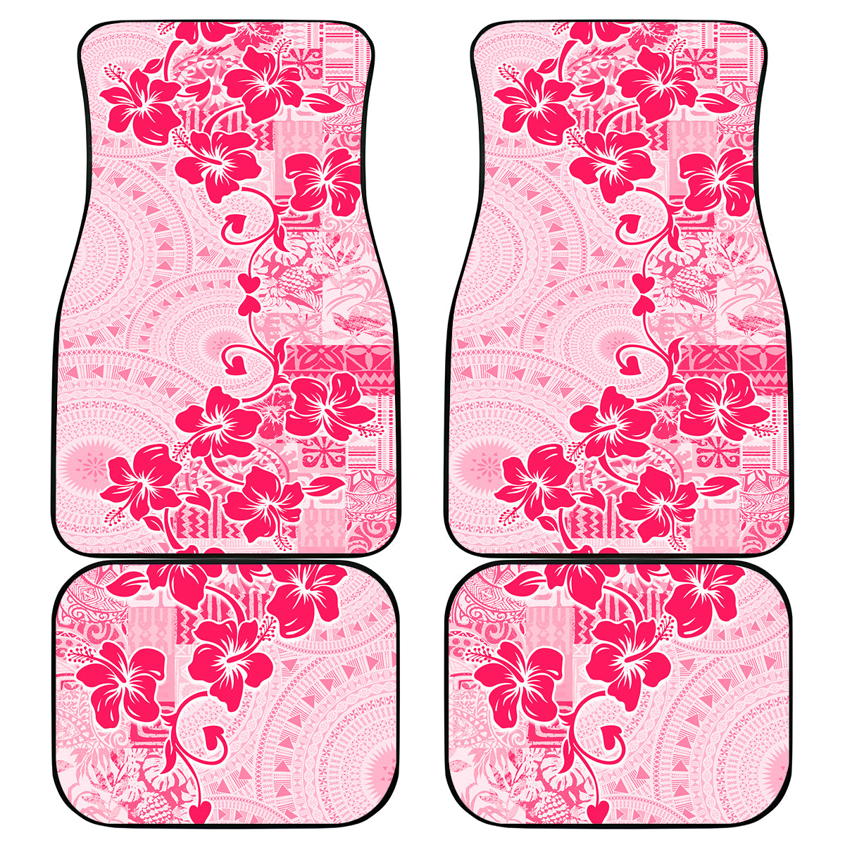 Fiji Masi With Hibiscus Tapa Tribal Car Mats Pink Pastel LT01 Pink - Polynesian Pride